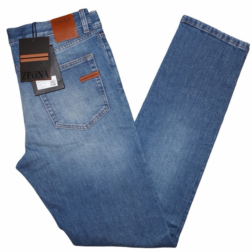 NWT Zegna Slim Fit 5 Pocket Jeans Size 34. Fits 34x34 Blue Denim